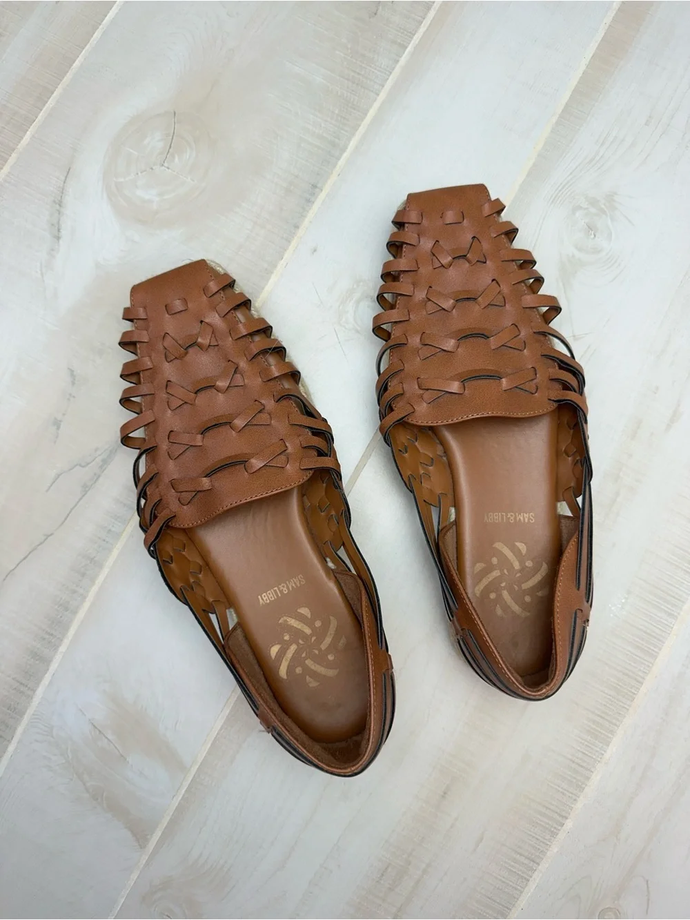 Sam & Libby Tan Woven Leather Slip-On Espadrilles